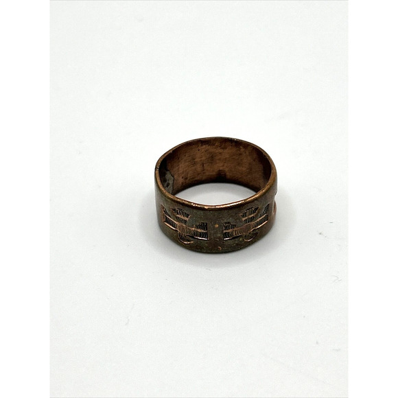 VTG Native American Size 6? 1" Solid Copper Ring Southwest Thunder Bird Signed - Picture 2 of 12